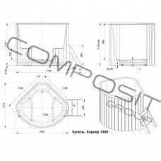 Купель Composit Corner 1,3×1,3 H=1,1 м термоясень