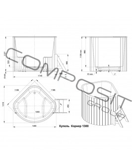 Купель Composit Corner 1,3×1,3 H=1,1 м термоясень