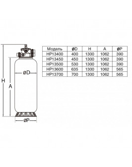Фильтр HP13700, шпул. навивки, d.700мм.,13,3м³/ч, выс загр.0,75м, верх.подкл. 1½", без вентиля