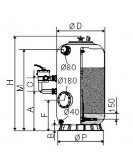 Фильтр HK201200Aтд-2.5, шпул.навивки, d.1.2м, 40м³/ч, выс.1.2м; , бок.подкл. 2.5", трубч.+люк+окно, без вент.