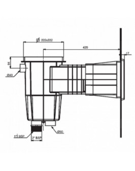 Скиммер из ABS-пластика, 15 л. c широким раструбом, подкл.внутр. 2"-1½", пленка