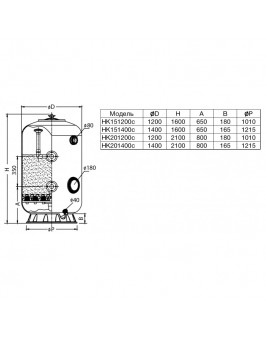 Фильтр HK151200cд, шпул. навивки, d.1.2м, 55м³/ч, выс. 1м, фланец 3", сопл.+люк+окно, без обвязки