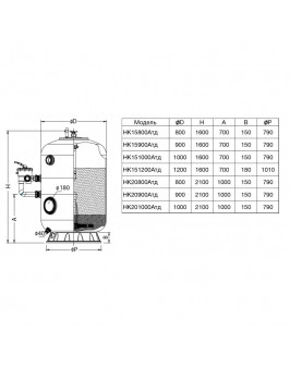 Фильтр HK151000Aтд, шпул. навивки, d.1000мм, 39м³/ч, выс. 1м, бок.подкл. 2", трубч.+люк+окно, без вентиля