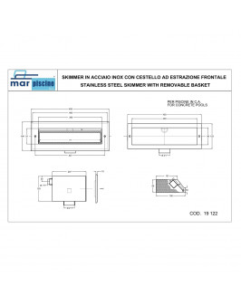 Скиммер под бетон Marpiscine 19122 узкий (2") нерж.сталь