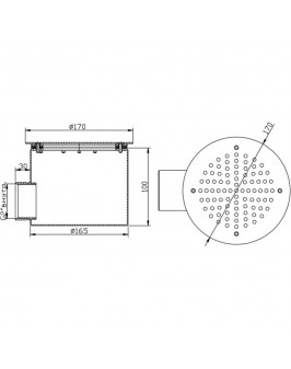 Донный слив круглый Ø 165х100 нерж. AISI-304 подкл. внутр. 2" (плитка)