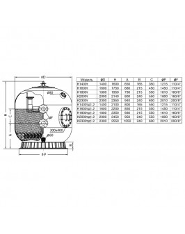 Фильтр K2300тд1.2, шпул.навивки, d.2.3м, 206м³/час, выс.1.2, фланец 8", трубч.+люк+окно, без обвязки